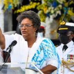 Prime Minister of Barbados, Mia Mottley, speaks in capital Bridgetown on November 30, 2021, after the Caribbean country became a republic. Photo: Randy Brooks / AFP