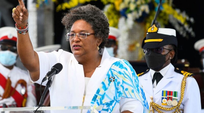 Prime Minister of Barbados, Mia Mottley, speaks in capital Bridgetown on November 30, 2021, after the Caribbean country became a republic. Photo: Randy Brooks / AFP