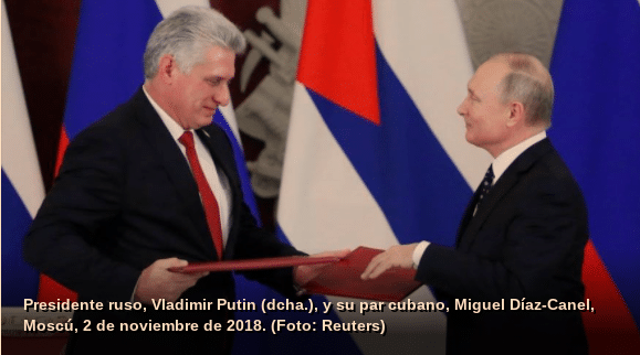 Featuted image: Cuban president, Miguel Díaz-Canel (on right) and Russian president, Vladimir Putin in Moscow, November 2. Photo: Reuters. 