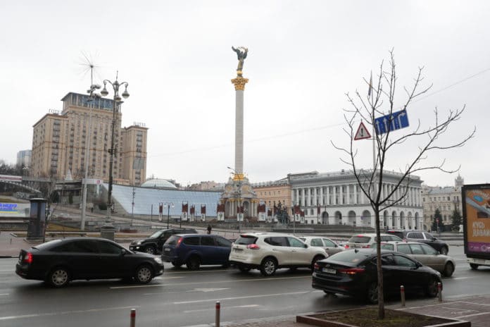 Scene in Independence Square of Kiev, Ukraine, on February 24, 2022. Photo: Xinhua