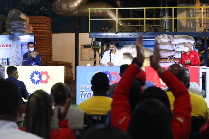 President Nicolas Maduro during a meeting with workers of state owned PDVSA subsidiary Pequiven. Photo: Presidential Press.