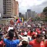 Part of the Chavista demonstration marching near Los Cortijos, eastern Caracas. Photo: Twitter/@PartidoPSUV