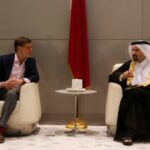 Venezuelan Foreign Affairs Minister Felix Plasencia (left) being greeted by Chief Adviser Counselor of the Ministry of State for Energy, Sheikh Mishaal bin Jaber Al Thani from Qatar. Photo: Twitter / @PlasenciaFelix.