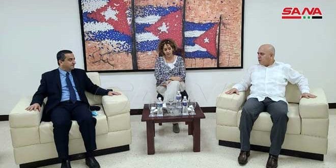 Syrian Ambassador to Cuba, Idris Mayya, and Cuban Communist Party Central Committee member Roberto Morales Ojeda met at the Syrian Embassy in Cuba. Photo: SANA