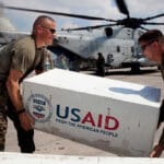 USAID "humanitarian aid" being unloaded from a US Marine Corps CH-53E super stallion helicopter in Haiti (2016). File photo courtesy of US Marine Corps.