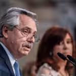 Featured image: Alberto Fernández (left), president of Argentina, delivers his State of the Nation address at the opening session of the Congress, with Vice President Cristina Fernández present on stage (right), March 2021, Buenos Aires, Argentina. Photo: Senate Press/telam/dpa.