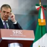 Mexican Foreign Minister Marcelo Ebrard speaks during a conference, Mexico, October 8, 2021. Photo: AFP.