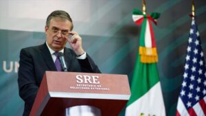 Mexican Foreign Minister Marcelo Ebrard speaks during a conference, Mexico, October 8, 2021. Photo: AFP.