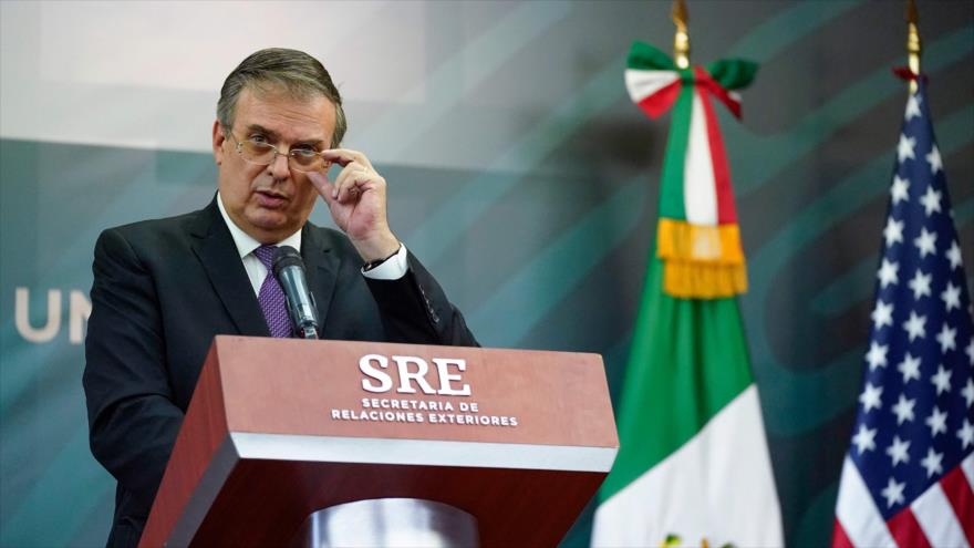Mexican Foreign Minister Marcelo Ebrard speaks during a conference, Mexico, October 8, 2021. Photo: AFP.