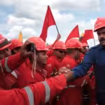 Venezuela's President Nicolas Maduro greets oil workers during a visit to a facility at the oil rich Orinoco belt at the state of Monagas. Photo: REUTERS/Miraflores Palace/Handout.