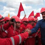 Venezuela's President Nicolas Maduro greets oil workers during a visit to a facility at the oil rich Orinoco belt at the state of Monagas. Photo: REUTERS/Miraflores Palace/Handout.