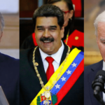 Colombian president Ivan Duque looking disoriented (left), Venezuelan President Nicolas Maduro laughing (center) and US president Joe Biden looking sad (right). Photo by RedRadioVE.