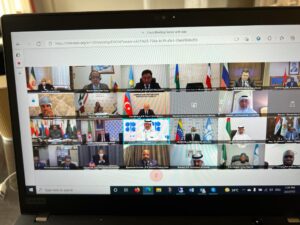 OPEC virtual meeting seen from a computer in the Vienna Secretariat. Photo: Twitter/@OPECSecretariat.