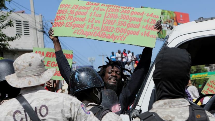 Garment workers protest in Port au Prince, Haiti, February 17, 2022. Photo: Reuters/Ralph Tedy Erol