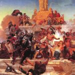 Storming of the Aztec Teocalli by Hernán Cortés and his troops. Painting by Emanuel Leutze.