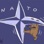 Cartoon showing Russia and NATO in conflict.