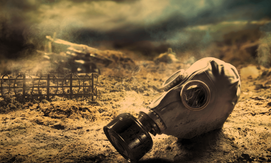 Featured image: A gas mask lies in a desolate and ominous landscape. Photo: RedRadioVe. 