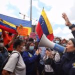 Far-right rally in Caracas, with marchers flying flags of Ukraine, Venezuela, and Colombia. Photo: RedRadioVE