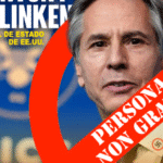 Featured image: Viral image on Instagram and Twitter with the face of US Secretary of State, Antony Blinken, behind a red sign that says 'persona non grata.' Photo: Twitter/@SipuFRENADESO.