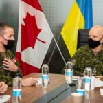 Canadian military officers interacting with Ukrainian counterparts.  File photo.