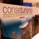 Conseturismo poster portraying the bridge Orinokia and the Angel Falls in the south of Venezuela. File photo.