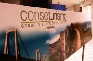 Conseturismo poster portraying the bridge Orinokia and the Angel Falls in the south of Venezuela. File photo.