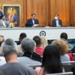 President Nicolas Maduro (center), escorted by Minister for Information and Communication Freddy Ñáñez and Minister for Foreign Affairs Felix Plasencia. Photos: Presidential Press.