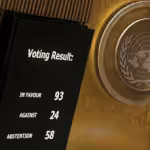 A display shows the results of voting on suspending Russia from the United Nations Human Rights Council during an emergency special session of the U.N. General Assembly at the UN headquarters in New York City, April 7, 2022. Photo: Andrew Kelly/Reuters.