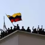 Presidential Guard in Miraflores Palace after retaking control of the headquarters of the government in the afternoon of Saturday, April 13, 2002. File photo.