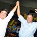 Daniel Ceballos (left) and Leopoldo López (right) participating in the coup attempt La Salida in 2014, before their arrest. File photo