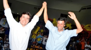 Daniel Ceballos (left) and Leopoldo López (right) participating in the coup attempt La Salida in 2014, before their arrest. File photo