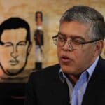 Former Venezuelan Vice President and PSUV leader, Elias Jaua with art objects of Hugo Chavez and Simon Bolivar in the background. Photo: Venezuelanalysis.com.