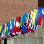 Line of Latin American and Caribbean countries flags along with the Organization of American State flag, File photo.