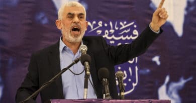 Featured image: Hamas movement leader in Gaza, Yahya Sinwar, speaks during a meeting in Gaza City on 30 April 2022.  Photo credit: Mahmud HAMS / AFP.