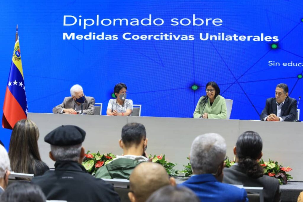 Venezuelan Vice President Delcy  Rodríguez during the inauguration of the program on Unilateral Coercive Measures, in Caracas, Saturday, May 28. Photo: Presidential Press.