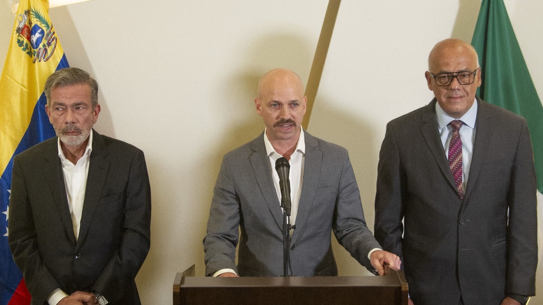 Press conference for the dialogue between the government and the radical opposition of Venezuela, Mexico, September 2021.  Photo: Claudio Cruz/AFP.