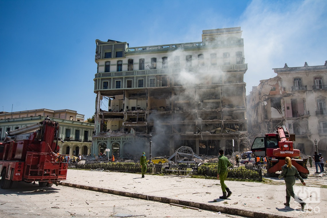 Images circulating on social media show that the lower floors of the building have been completely destroyed.