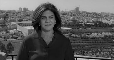 Journalist Shireen Abu Aqla Nasri was wearing a clearly visible press jacket and helmet, suggesting the shooting was intentional. Photo: @ShireenNasri/Twitter.