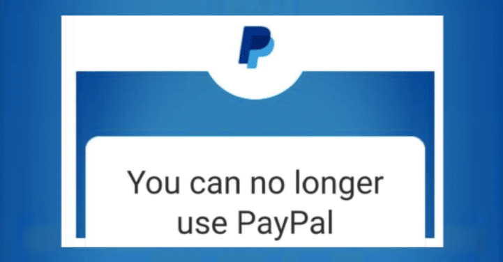 PayPal message informing of MintPress News blocking: You can no longer use PayPal.