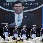 US Defense Secretary Mark Esper speaks during military ceremonies, Saturday, June 13, 2020, in West Point, NY. Photo: John Minchillo/AP