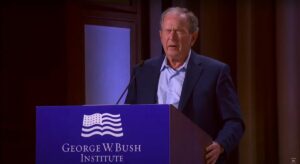 George W. Bush speaks in the Southern Methodist University's Presidential Center, Dallas.