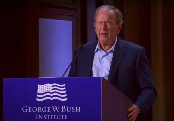 George W. Bush speaks in the Southern Methodist University's Presidential Center, Dallas.
