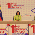 Featured image: Venezuelan vice president Delcy Rodríguez speaks at a May 1 event. Photo: Últimas Noticias. 