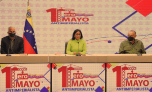 Featured image: Venezuelan vice president Delcy Rodríguez speaks at a May 1 event. Photo: Últimas Noticias. 