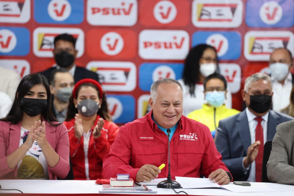 PSUV First Vice President Diosdado Cabello announcing the new party structure, Mar 31, 2022. Photo: RedRadioVE.
