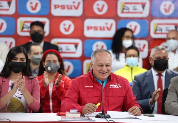 PSUV First Vice President Diosdado Cabello announcing the new party structure, Mar 31, 2022. Photo: RedRadioVE.