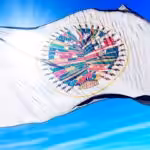 OAS flag, consisting of all flags of countries in the hemisphere. File photo