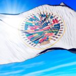 OAS flag, consisting of all flags of countries in the hemisphere. File photo