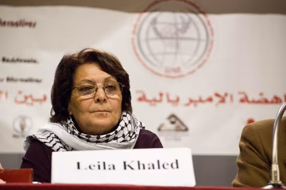 Featured image: Palestinian resistance icon Leila Khaled in Vienna, Austria on18 January 2009. FunkMonk/Wikipedia.