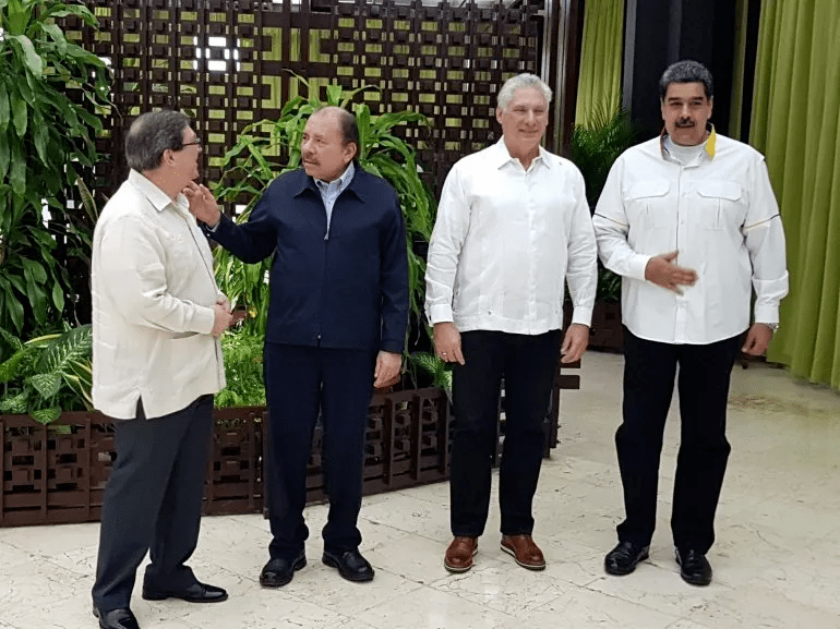 Featured image: (From left to right) Cuban Foreign Affairs Minister Bruno Rodríguez, Nicaraguan President Daniel Ortega, Cuban President Miguel Díaz-Canel, and President of Venezuela Nicolas Maduro. Photo: AFP/Ramón Espinoza.